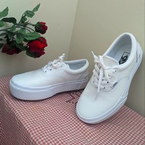 Vans Era Stacked Leather White Platform Shoes